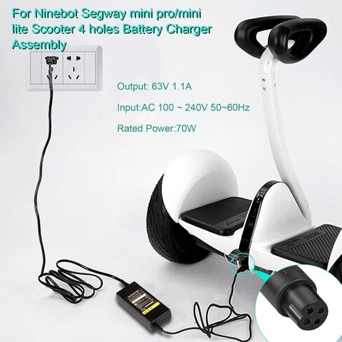 شاحن سكوتر ذو 4 شقوق 63 فولت 1.1 أمبير لـ Segway Ninebot S/S-MAX/Mini lite/Mini PRO، متوافق مع Ninebot بواسطة Segway Go Kart Kit، بطارية ليثيوم Gokart PRO 54V(15S) in Kuwait