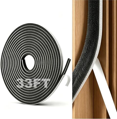 Strong Self-Adhesive Brush Weather Stripping Door Seal Strip | 0.35" Wide x 0.2" Thick x 33 ft, Draft Stopper, Soundproof & Insulation for Exterior Front Doors & Sliding Windows, Gray in Saudi Arabia