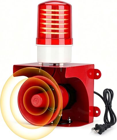 110V Industrial Siren Alarm Strobe Light 120dB IP65 150m Range | 24 LED, Thickened One-Piece Metal, Safety Emergency Warning for Fire Factory Warehouse Garage Intruders Farm Deterrent in Kuwait