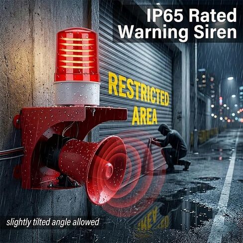 110V Industrial Siren Alarm Strobe Light 120dB IP65 150m Range | 24 LED, Thickened One-Piece Metal, Safety Emergency Warning for Fire Factory Warehouse Garage Intruders Farm Deterrent in Kuwait