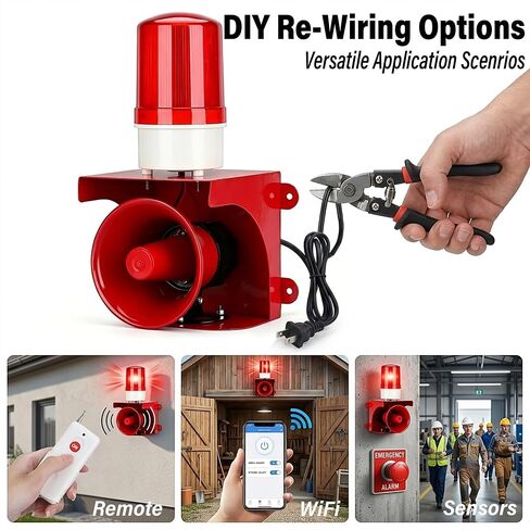 110V Industrial Siren Alarm Strobe Light 120dB IP65 150m Range | 24 LED, Thickened One-Piece Metal, Safety Emergency Warning for Fire Factory Warehouse Garage Intruders Farm Deterrent in Kuwait
