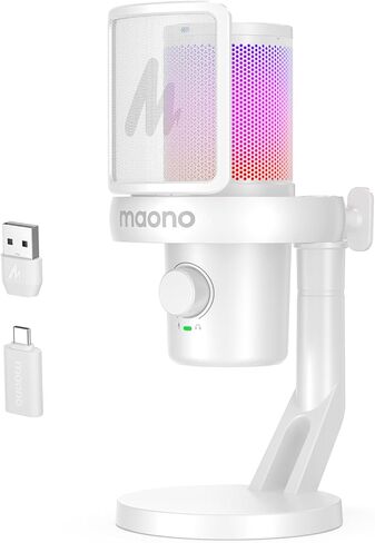 ميكروفون MAONO اللاسلكي للكمبيوتر الشخصي، ميكروفون مكثف لبث الألعاب مع برنامج تغيير الصوت بالذكاء الاصطناعي، وإلغاء الضوضاء على 3 مستويات، ومعادل صوت مخصص، وميكروفون USB للتحكم في تسجيل البودكاست (DM40-أسود) in Kuwait