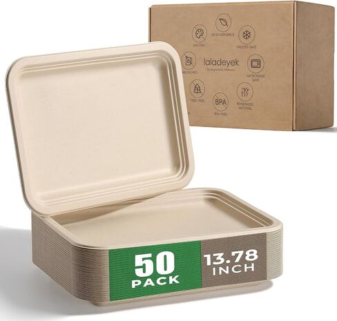 50 Pack 14 Inch Disposable Compostable Sugarcane Platters - Heavy-Duty Large Eco-Friendly for Crawfish, Lobster, Seafood Party in Kuwait