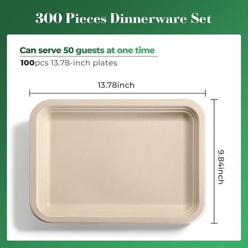 50 Pack 14 Inch Disposable Compostable Sugarcane Platters - Heavy-Duty Large Eco-Friendly for Crawfish, Lobster, Seafood Party in Kuwait