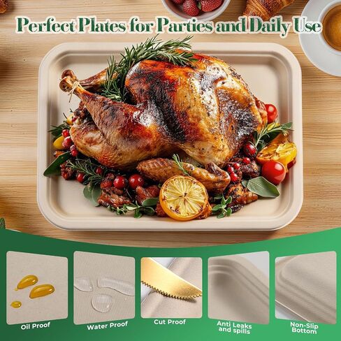 50 Pack 14 Inch Disposable Compostable Sugarcane Platters - Heavy-Duty Large Eco-Friendly for Crawfish, Lobster, Seafood Party in Kuwait