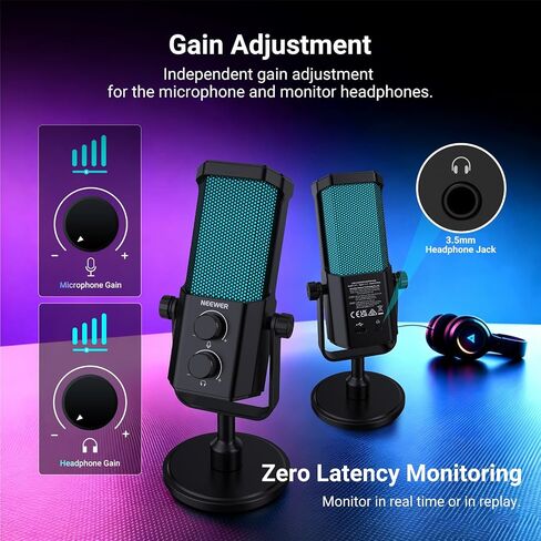 NEEWER UM01 AI ميكروفون USB بخاصية إلغاء الضوضاء، التوصيل والتشغيل Cardioid RGB مكثف ميكروفون كتم الصوت / مزامنة الموسيقى / التحكم في التطبيقات لأجهزة Android Windows PC Mac PS4/5 تسجيل الألعاب بث البث الصوتي ستوديو الكمبيوتر in Kuwait
