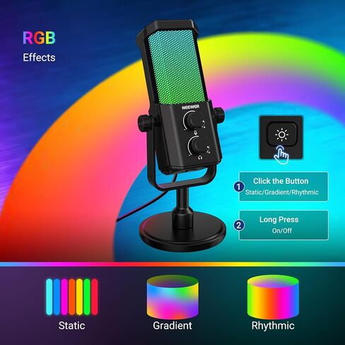 NEEWER UM01 AI ميكروفون USB بخاصية إلغاء الضوضاء، التوصيل والتشغيل Cardioid RGB مكثف ميكروفون كتم الصوت / مزامنة الموسيقى / التحكم في التطبيقات لأجهزة Android Windows PC Mac PS4/5 تسجيل الألعاب بث البث الصوتي ستوديو الكمبيوتر in Kuwait
