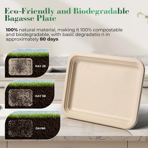 50 Pack 14 Inch Disposable Compostable Sugarcane Platters - Heavy-Duty Large Eco-Friendly for Crawfish, Lobster, Seafood Party in Kuwait