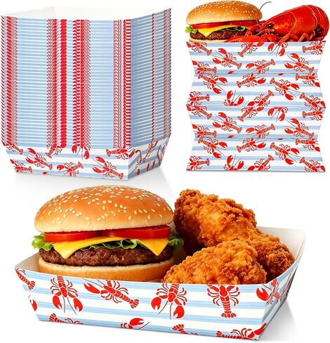 FYSUIMU 50 Pcs Crawfish Party Supplies Paper Food Trays Summer Crayfish Stripe Disposable Seafood Paper Boats Red Blue Lobster Serving Trays Greaseproof Foods Holders for Boil Party Birthday BBQ in Kuwait