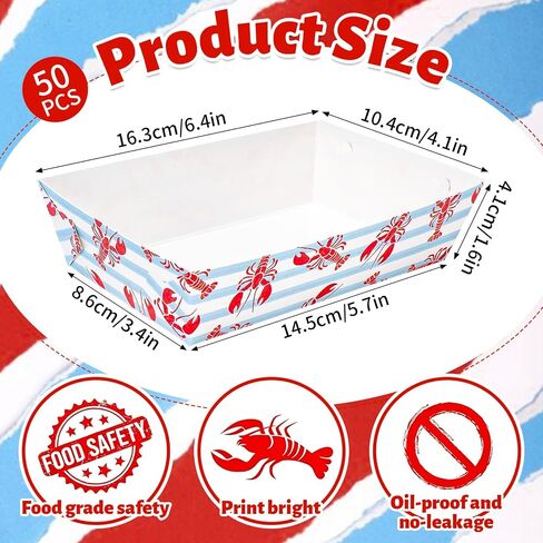 FYSUIMU 50 Pcs Crawfish Party Supplies Paper Food Trays Summer Crayfish Stripe Disposable Seafood Paper Boats Red Blue Lobster Serving Trays Greaseproof Foods Holders for Boil Party Birthday BBQ in Kuwait