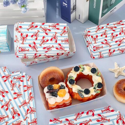 FYSUIMU 50 Pcs Crawfish Party Supplies Paper Food Trays Summer Crayfish Stripe Disposable Seafood Paper Boats Red Blue Lobster Serving Trays Greaseproof Foods Holders for Boil Party Birthday BBQ in Kuwait