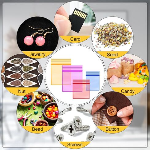 Chinco 400 قطعة من الحقائب البلاستيكية الصغيرة بسمك 7 مل، أقراط مجوهرات صغيرة من البلاستيك، أكياس حلوى العملات المعدنية، قابلة للإغلاق، أكياس تغليف بولي احترافية قوية للسفر وتخزين الأعمال، أزرق أحمر برتقالي وردي in Kuwait