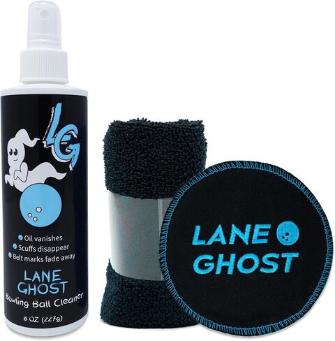 Lane Ghost Bowling Ball Cleaner Spray and Grip Sack كيس الصنوبري - معتمد من USBC - منظف الزيت والجرجر وعلامات الحزام - يعيد التكسير ويطيل عمر الكرة in Kuwait