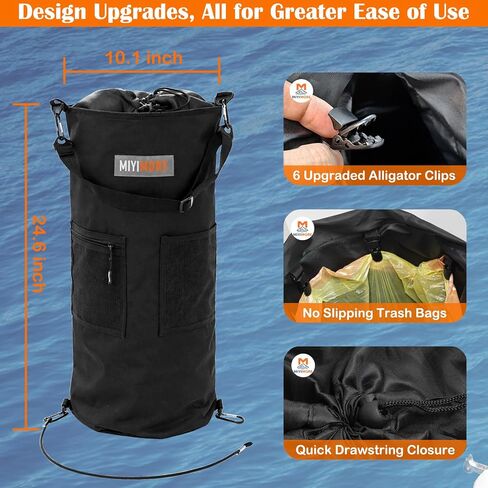 Portable Boat Trash Can, Leakproof & Odor Resistant 10-13 Gal Reusable Garbage Bag with Clips, Easy Install Marine Trash Bag for Pontoon, Fishing, Kayak, RV & Camping Boat Accessories in Kuwait