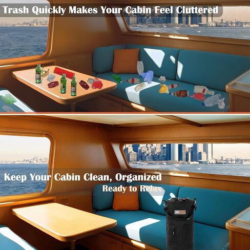 Portable Boat Trash Can, Leakproof & Odor Resistant 10-13 Gal Reusable Garbage Bag with Clips, Easy Install Marine Trash Bag for Pontoon, Fishing, Kayak, RV & Camping Boat Accessories in Kuwait