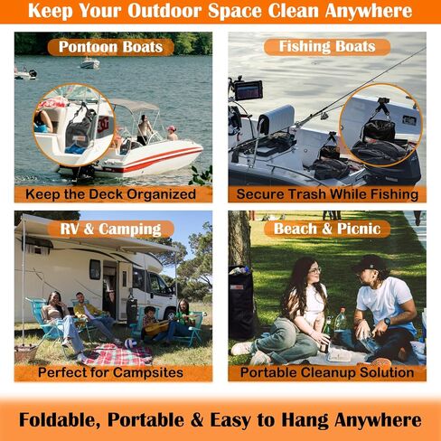 Portable Boat Trash Can, Leakproof & Odor Resistant 10-13 Gal Reusable Garbage Bag with Clips, Easy Install Marine Trash Bag for Pontoon, Fishing, Kayak, RV & Camping Boat Accessories in Kuwait