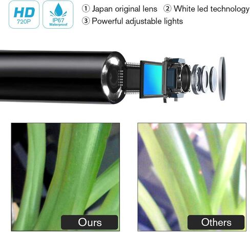 Endscope WiFi، كاميرا المنظار اللاسلكية لنظام Android 2.0MP Borescope Inspection Camera مع أداة الإمساك المرنة 16.4ft (5M) in Kuwait
