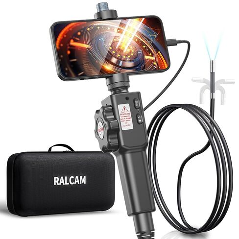 Ralcam منظار مفصلي ثنائي الاتجاه لهواتف iPhone وAndroid، كاميرا منظار مع ضوء، كاميرا فحص عالية الدقة مع بطارية للسيارات، المحرك، الأنابيب، عدسة 0.33 بوصة - كابل مرن 3.3FT in Kuwait