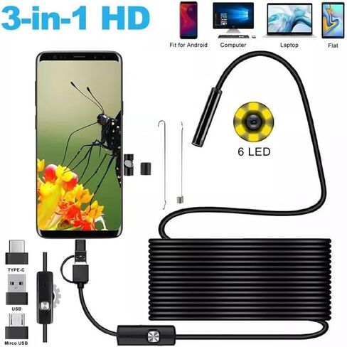 Three in one 5.5mm Mobile Phone Endoscope, Automotive Pipeline Repair Tool, high-Definition Camera, Industrial Probe in Kuwait