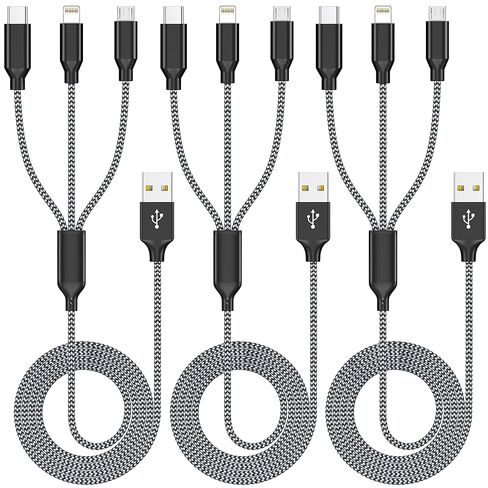 xnewcable كابل شحن متعدد 4ft 3pack 3 في 1 سلك شاحن، كابل مضفر نايلون سريع متعدد كابل شحن USB سلك شاحن هاتف متعدد مع موصلات USB صغيرة من النوع C للهواتف المحمولة in Kuwait