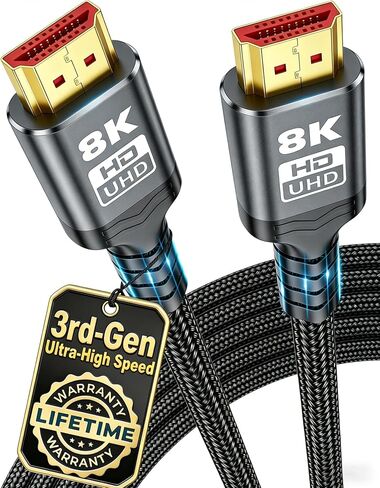 كابل 10K 8K HDMI 2.1 بطول 10 أقدام و48 جيجابت في الثانية سلك HDMI مجدول من النايلون عالي السرعة | كابل شاشة الألعاب 8K@60 هرتز 7680x4320، 4K@120 هرتز يدعم HDR الديناميكي 10+ 3D Dolby Atmos، متوافق مع Roku، TV، PS5 Blu-ray in Kuwait