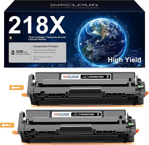 218x خرطوشة الحبر الأسود بديل عالي العائد لـ HP 218x W2180X 218A W2180A العمل مع HP Color Laserjet Pro 3201DW MFP 3301FDW 3301SDW 3301CDW PRINTER ، 2Pack in Kuwait