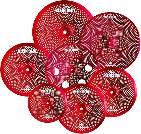 7-Piece Low-Volume Silent Cymbal Set – Red. Includes 10″ Splash, pair of 14″ Hi-Hats, 16″ Crash, 16″ Trash Crash, 18″ China, and 20″ Ride. Noise practice and studio use-Factory Direct. in Kuwait