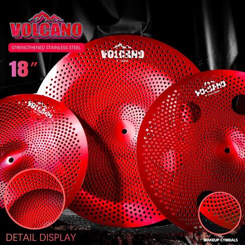 7-Piece Low-Volume Silent Cymbal Set – Red. Includes 10″ Splash, pair of 14″ Hi-Hats, 16″ Crash, 16″ Trash Crash, 18″ China, and 20″ Ride. Noise practice and studio use-Factory Direct. in Kuwait