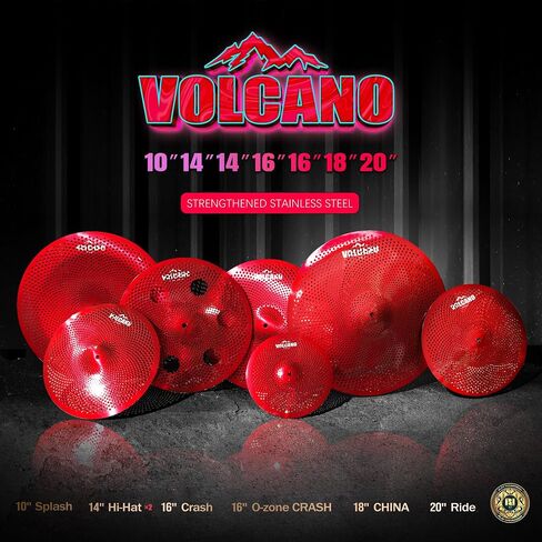 7-Piece Low-Volume Silent Cymbal Set – Red. Includes 10″ Splash, pair of 14″ Hi-Hats, 16″ Crash, 16″ Trash Crash, 18″ China, and 20″ Ride. Noise practice and studio use-Factory Direct. in Kuwait
