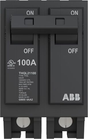 قاطع الدائرة ABB Q-Line® THQL21100 • قاطع مزدوج القطب 100 أمبير • 120/240 فولت تيار متردد • تصنيف مقاطعة 10 kAIC • قاطع توصيل مغناطيسي حراري لمراكز التحميل in Kuwait