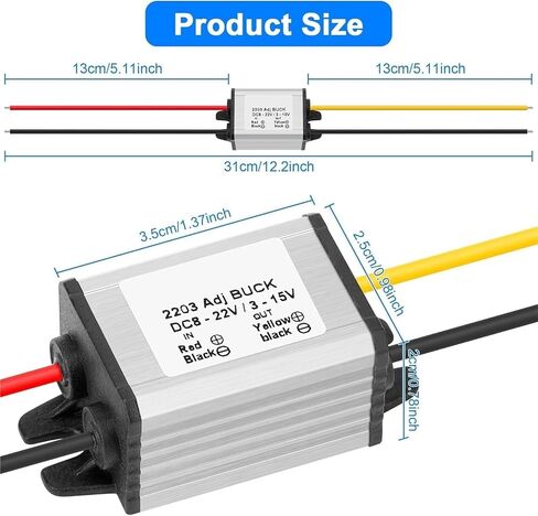 تيار مستمر 8-35 فولت إلى 3-15 فولت محول فرق الجهد، DC18V20V24V إلى 12 فولت 3A تنحي مقاوم للماء منظم الجهد الكهربي مزود الطاقة in Kuwait