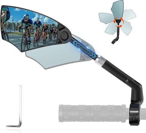 مرآة دراجة بمقود مضادة للوهج من WEST BIKING - مرآة رؤية خلفية للدراجة مع عدسة قابلة للسحب وقابلة للتعديل 360 درجة، مرآة دراجة قابلة للطي لمقود الدراجة 20-26 مم (يسار-أ) in Kuwait