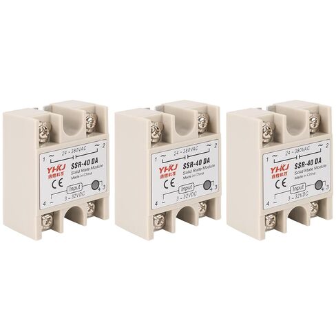 [ترقية 2026] SSR-40DA مرحل الحالة الصلبة من DC إلى AC 40A، مدخل DC 3-32V، مخرج AC 24-380V، وحدة مرحل أشباه الموصلات أحادية الطور، حزمة من 3 بواسطة BlueStars in Kuwait