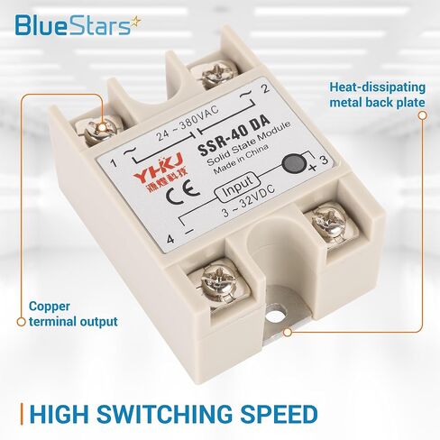[ترقية 2026] SSR-40DA مرحل الحالة الصلبة من DC إلى AC 40A، مدخل DC 3-32V، مخرج AC 24-380V، وحدة مرحل أشباه الموصلات أحادية الطور، حزمة من 3 بواسطة BlueStars in Kuwait