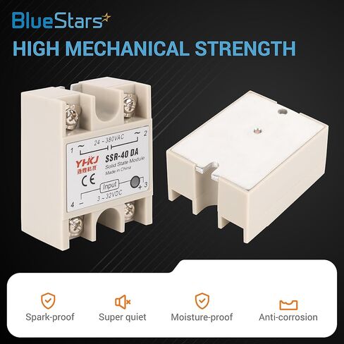 [ترقية 2026] SSR-40DA مرحل الحالة الصلبة من DC إلى AC 40A، مدخل DC 3-32V، مخرج AC 24-380V، وحدة مرحل أشباه الموصلات أحادية الطور، حزمة من 3 بواسطة BlueStars in Kuwait
