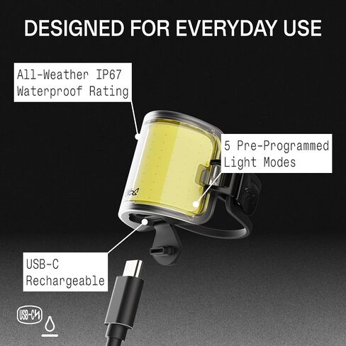 مصباح الدراجة الأمامي الصغير Knog Cobber، 120 لومن USB-C قابل لإعادة الشحن، زاوية شعاع 330 درجة، 5 أوضاع، IP67 مقاوم للماء، تصميم مضغوط، متوافق مع المقاود والشوك القياسية والإيرو | المصابيح الأمامية للدراجة in Kuwait