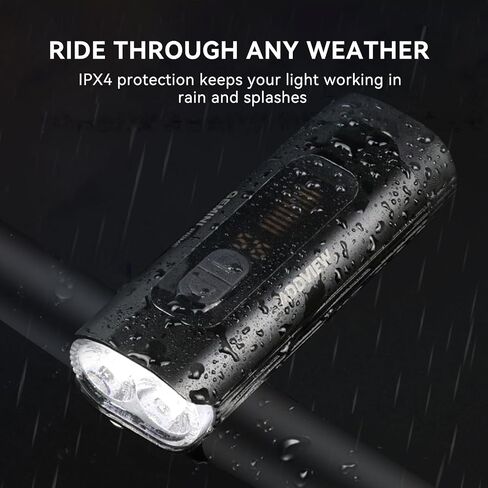مصباح دراجة LED Venzio 1000 Lumens أمامي USB-C قابل لإعادة الشحن، مصباح أمامي بطارية 4800 مللي أمبير في الساعة، IPX4 مقاوم للماء، 8 أوضاع إضاءة متعددة الوظائف للركوب الليلي، الطريق، الجبال، واستخدام الركاب in Kuwait