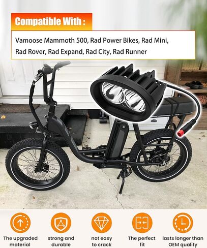 مصباح أمامي LED أبيض للدراجة الإلكترونية 2-Pin 6000K متوافق مع دراجات Vamoose Mammoth Rad Power RadMini RadRover RadExpand RadRunner in Kuwait