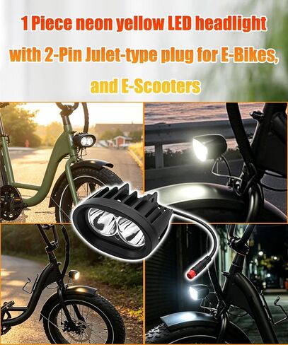 مصباح أمامي LED أبيض للدراجة الإلكترونية 2-Pin 6000K متوافق مع دراجات Vamoose Mammoth Rad Power RadMini RadRover RadExpand RadRunner in Kuwait