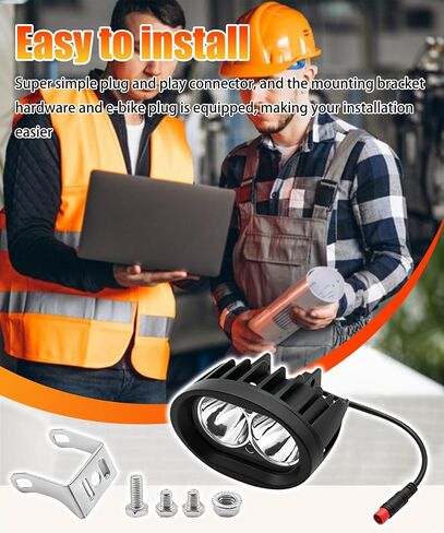 مصباح أمامي LED أبيض للدراجة الإلكترونية 2-Pin 6000K متوافق مع دراجات Vamoose Mammoth Rad Power RadMini RadRover RadExpand RadRunner in Kuwait