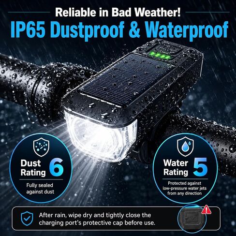 Solar USB-C Rechargeable Bike Light, Waterproof Headlight | Solar & USB-C Rechargeable | IP65 Waterproof | Anti-Glare Beam | Mountain & Road Cycling in Kuwait