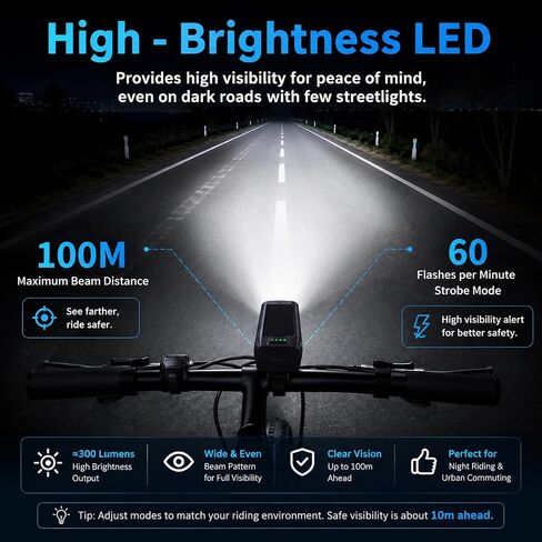 Solar USB-C Rechargeable Bike Light, Waterproof Headlight | Solar & USB-C Rechargeable | IP65 Waterproof | Anti-Glare Beam | Mountain & Road Cycling in Kuwait
