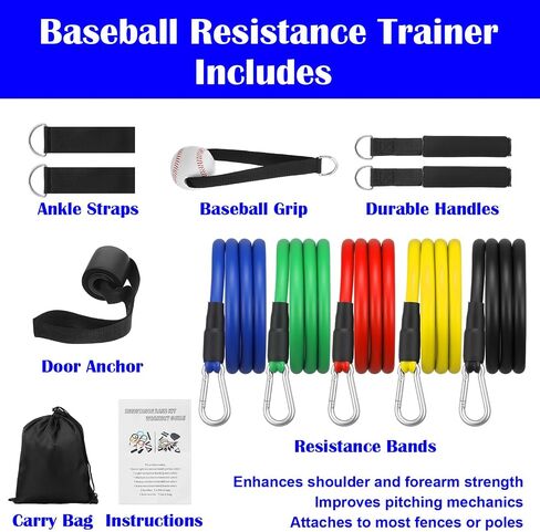 Baseball Resistance Bands with Durable Handles, Training Aid for Baseball Softball Pitchers, Arm Strength & Pitching Bands Trainer Equipment for Baseballs Training, Stretching Warm-Ups, Working Out in Kuwait