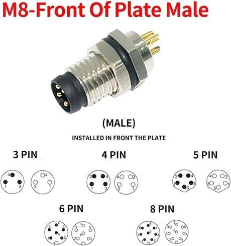M8 Series Aviation Connector Female Plug Male Socket 3/4/5/6/8 Pin Waterproof Sensor Connectors Straight/Right Angle/Flange(M8 Right Angle Male,5 PCS-4P) in Kuwait