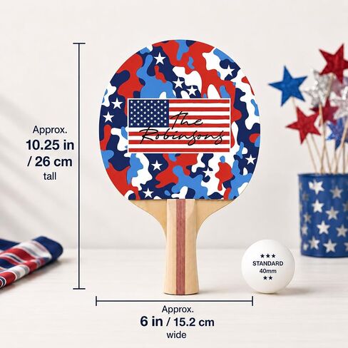 Personalized Name USA Camo Ping Pong Paddle, America 250 Anniversary Table Tennis Racket, Custom Patriotic USA Gift, Premium 5 Ply Paddle with Direct Imprint in Saudi Arabia