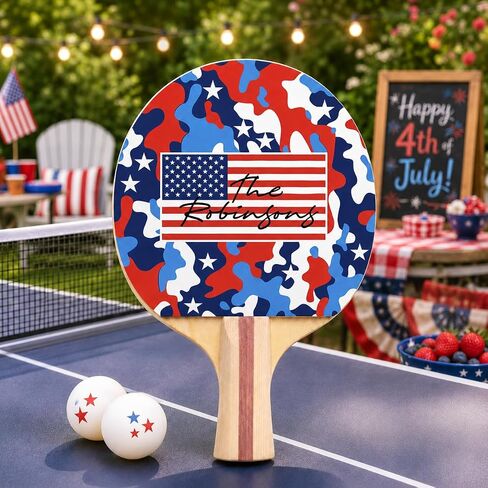 Personalized Name USA Camo Ping Pong Paddle, America 250 Anniversary Table Tennis Racket, Custom Patriotic USA Gift, Premium 5 Ply Paddle with Direct Imprint in Saudi Arabia