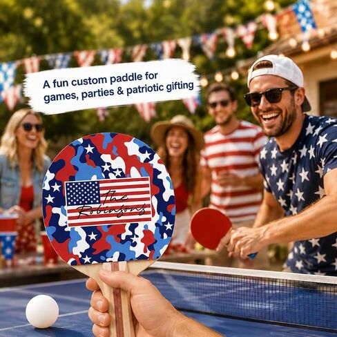 Personalized Name USA Camo Ping Pong Paddle, America 250 Anniversary Table Tennis Racket, Custom Patriotic USA Gift, Premium 5 Ply Paddle with Direct Imprint in Saudi Arabia