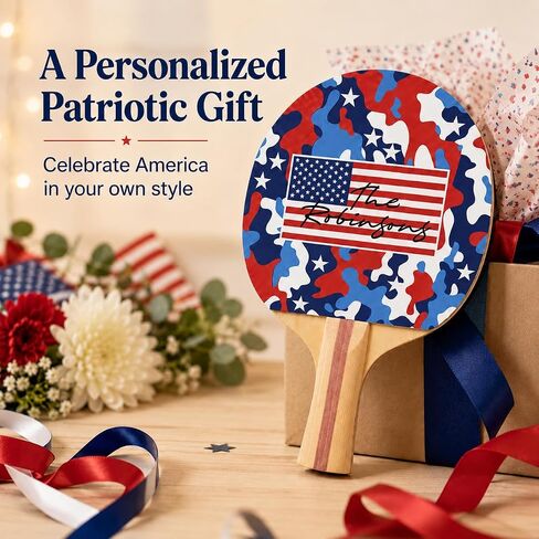 Personalized Name USA Camo Ping Pong Paddle, America 250 Anniversary Table Tennis Racket, Custom Patriotic USA Gift, Premium 5 Ply Paddle with Direct Imprint in Saudi Arabia