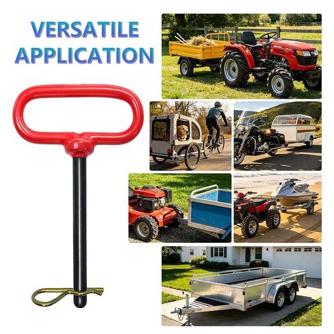 دبوس وصلة سحب المقطورة 3/8 بمقبض أحمر ومشبك، دبوس Clevis 3/8x5 للسحب مع ATV أو UTV أو جرار العشب، فولاذ مقوى، مطلي بمسحوق يمنع الصدأ in Kuwait
