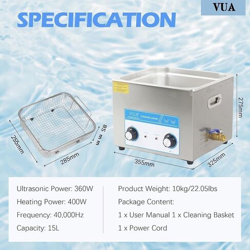 15L Ultrasonic Cleaner with Timer & Heater, Professional Ultrasonic Parts Cleaner, Knob Control Ultrasonic Cleaning Machine for Glasses Watch Jewelry Denture Dental Irrigator Parts Tools Circuit Board in Kuwait